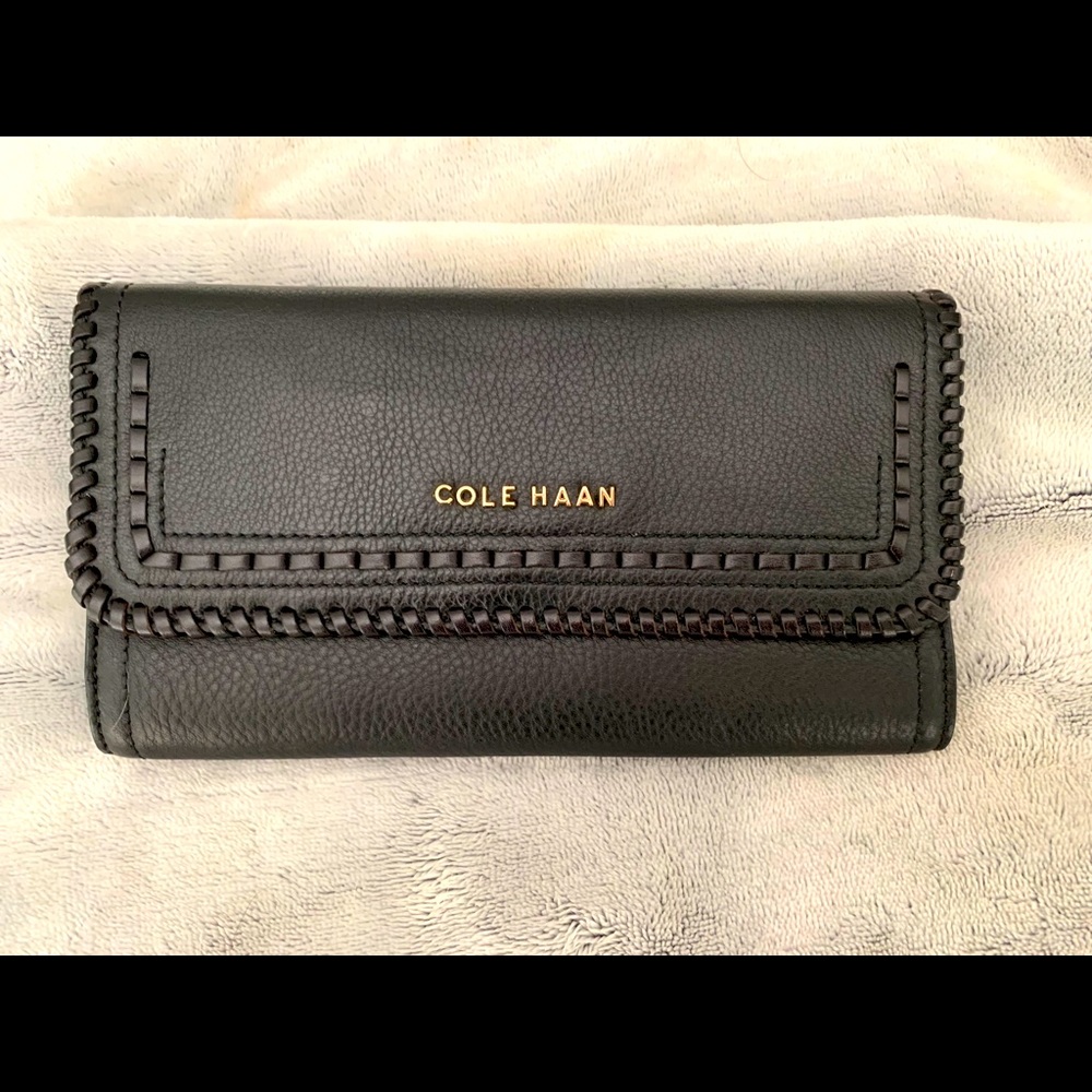 Cole Haan Black Pebbled Leather LG Flap Wallet